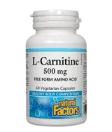 Natural Factors L-Carnitine 500 мг Горене на Мазнини Л-Карнитин - 60 капсули, 30 дози