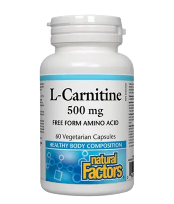 Natural Factors L-Carnitine 500 мг Горене на Мазнини Л-Карнитин - 60 капсули, 30 дози