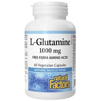 Natural Factors L-Glutamine 1000 мг Имунитет и Мускулна Функция Л-Глутамин - 60 веге капсули, 60 дози
