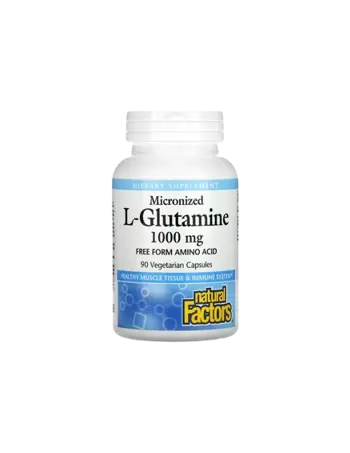 Natural Factors L-Glutamine 1000 мг Micronized За Чревната Бариера и Мускулната Функция Л-глутамин (микронизиран) - 90 веге капсули, 90 дози