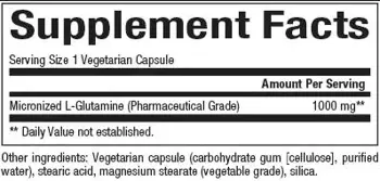 Natural Factors L-Glutamine 1000 мг Micronized За Чревната Бариера и Мускулната Функция Л-глутамин (микронизиран) - 90 веге капсули, 90 дози