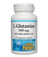 Natural Factors L-Glutamine 500 мг За Чревната Бариера и Мускулната Функция Л-Глутамин - 60 капсули, 15 дози