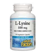 Natural Factors L-Lysine 500 мг Херпес Симплекс, Остеопороза и Сърдечно Здраве Л-Лизин - 90 веге капсули, 45 дози