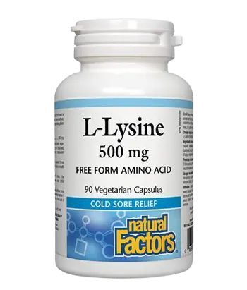 Natural Factors L-Lysine 500 мг Херпес Симплекс, Остеопороза и Сърдечно Здраве Л-Лизин - 90 веге капсули, 45 дози