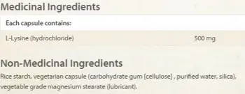 Natural Factors L-Lysine 500 мг Херпес Симплекс, Остеопороза и Сърдечно Здраве Л-Лизин - 90 веге капсули, 45 дози