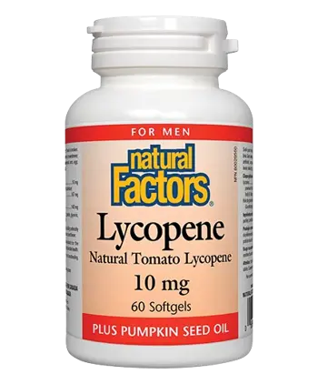 Natural Factors Lycopene 10 мг Lycopene Ликопен и Тиквено Семе Масло Формула за Мъжко Здраве - 60 гел капсули, 60 дози