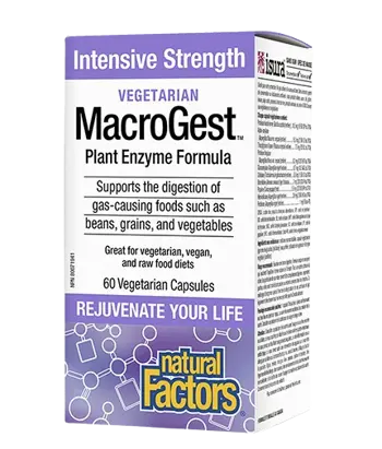 Natural Factors MacroGest™ Plant Enzyme Formula Растителни Храносмилателни Ензими MacroGest™ За Вегетарианци, Вегани и Придържащи се към Суровоядство - 60 веге капсули, 60 дози