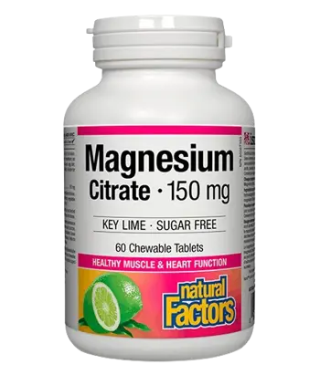 Natural Factors Magnesium Citrate 150 мг Магнезий Цитрат - 60 дъвчащи таблетки, 60 дози