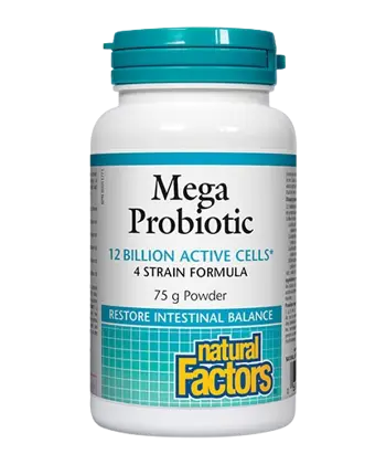 Natural Factors Mega Probiotic 12 Billion Active Probiotics Powder Мега Пробиотик 4 Щама, 12 млрд. Активни Пробиотици - 75 грама, 75 дози