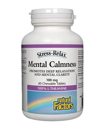 Natural Factors Mental Calmness L-Theanine 100 мг Л-Теанин - 60 дъвчащи таблетки, 60 дози