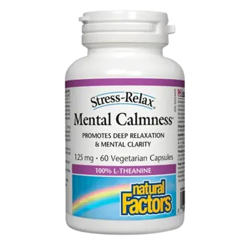 Natural Factors Mental Calmness L-Theanine 125 мг Л-Теанин В Подкрепа на Нервната Система - 60 веге капсули, 60 дози