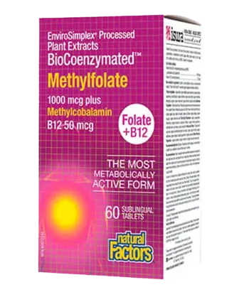 Natural Factors Methylfolate 1000 мкг / 50 мкг Plus Methylcobalamin B12 - 60 сублингвални таблетки, 60 дози