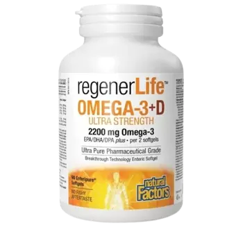 Natural Factors Омега-3 (ЕРА DHA 680335) + Витамин D3 500 IU RegenerLife™ - 90 софтгел капсули, 90 дози