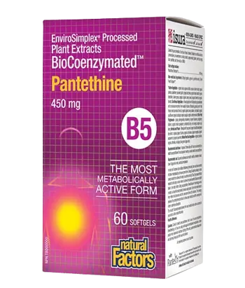 Natural Factors Pantethine BioCoenzymated™ 450 мг Пантетин Витамин В5 - 60 гел капсули, 60 дози