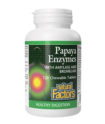 Natural Factors Papaya Enzymes Папая Eнзими с Aмилаза и Бромелаин При Нарушено Храносмилане, Газове и Подуване