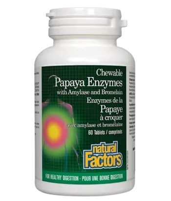 Natural Factors Papaya Enzymes Папая Eнзими с Aмилаза и Бромелаин При Нарушено Храносмилане, Газове и Подуване