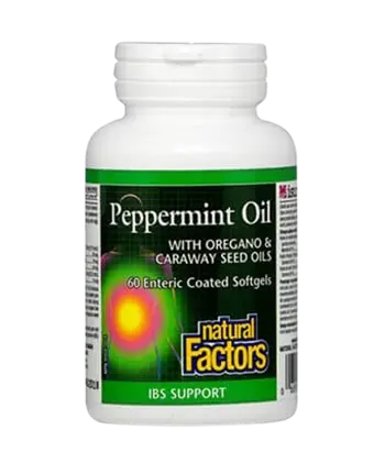 Natural Factors Peppermint Oil with Oregano & Caraway Seed Oils 200 мг Стомашно-Чревен Тракт Масла от Мента, Риган и Ким - 60 гел капсули, 60 дози