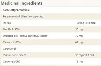 Natural Factors Peppermint Oil with Oregano & Caraway Seed Oils 200 мг Стомашно-Чревен Тракт Масла от Мента, Риган и Ким - 60 гел капсули, 60 дози