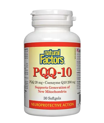 Natural Factors PQQ-10 200 мг Пиролоквинолин Квинон 20 мг + Коензим Q10 200 мг - 30 гел капсули, 30 дози