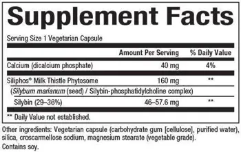 Natural Factors Premium Milk Thistle Siliphos Phytosome 160 мг Черен Дроб и Жлъчка Бял Трън - 60 веге капсули, 60 дози