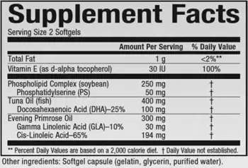 Natural Factors PS-IQ Memory Формула за Памет и Концентрация PS IQ С Фосфатидилсерин & Масла от Вечерна Иглика и Риба Тон - 60 гел капсули, 30 дози