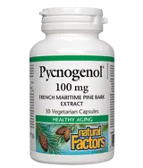 Natural Factors Pycnogenol® 100 мг Пикногенол Антиейджинг и Сърдечносъдова Функция Здраве за Кръвоносните Съдове и Кожата - 30 веге капсули, 30 дози