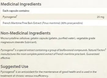 Natural Factors Pycnogenol 25 мг Pycnogenol® - 60 веге капсули, 60 дози