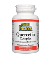Natural Factors Quercetin Complex 466 мг Кверцетин + Биофлавоноиди, Гроздово Семе, Куркума и CoQ10 Имунитет и Антиоксидантна Защита - 90 веге капсули, 90 дози