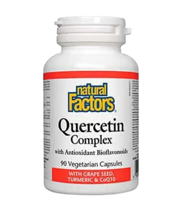 Natural Factors Quercetin Complex 466 мг Кверцетин + Биофлавоноиди, Гроздово Семе, Куркума и CoQ10 Имунитет и Антиоксидантна Защита - 90 веге капсули, 90 дози