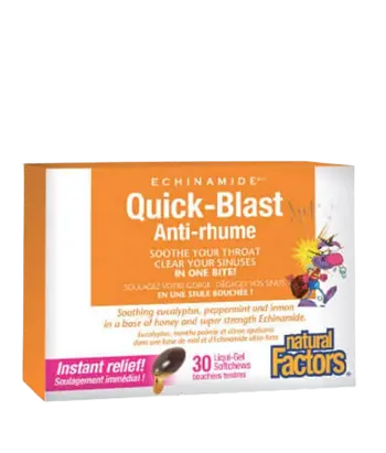 NATURAL FACTORS Quick-Blast Anti-rhume Специализирана Формула в Подкрепа на Дихателните Пътища - 30 течни гел капсули, 30 дози