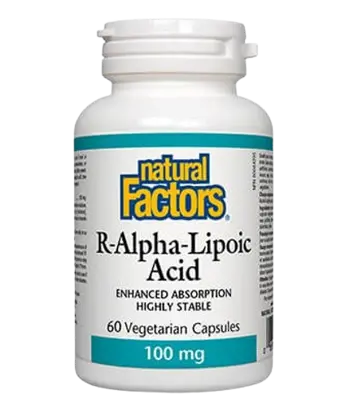 Natural Factors R-Alpha-Lipoic Acid 100 мг Диабет и Диабетна Невропатия Алфа-Липоева Киселина (R-форма) - 60 веге капсули, 60 дози