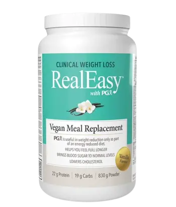 Natural Factors Real Easy™ with PGX Vegan Meal Replacement За Здравословно Отслабване - 830 грама прах с вкус на ванилия, 14 дози