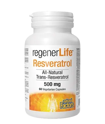 Natural Factors Rеgener Life™ Resveratrol 500 мг Ресвератрол - 60 веге капсули, 60 дози