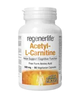 NATURAL FACTORS Regenerlife™ Acetyl-L-Carnitine 500 мг Ацетил-Л-Карнитин Енергия, Концентрация и Метаболитна Подкрепа - 90 веге капсули, 90 дози