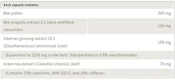 NATURAL FACTORS Regenerlife™ BeePowerful 300 мг Пчелен Прашец, Прополис, Сибирски Женшен, Зелен Чай Имунна Защита и Естествена Енергия - 90 капсули, 90 дози