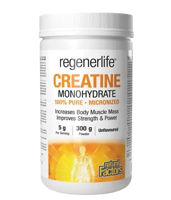 Natural Factors Regenerlife™ Micronized Creatine Monohydrate 5000 мг Креатин Монохидрат (микронизиран) Сила, Издръжливост и Мускулна Ефективност - 300 грама прах, 60 дози