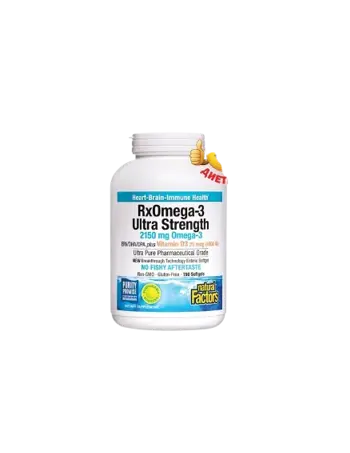 Natural Factors Рибено Mасло Rx Omega-3 Ultra Strength 2150 мг + Витамин D3 1000 IU - 150 софтгел капсули за 5 месеца прием, 150 дози