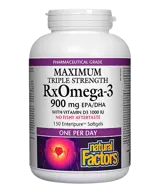 Natural Factors RX Omega-3 Maximum Triple Stength 1425 мг (Тройна Концентрация 900 мг EPA DHA) + Витамин D3 1000 IU - 150 софтгел капсули, 150 дози