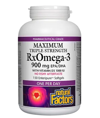 Natural Factors RX Omega-3 Maximum Triple Stength 1425 мг (Тройна Концентрация 900 мг EPA DHA) + Витамин D3 1000 IU - 150 софтгел капсули, 150 дози