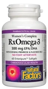 Natural Factors RxOmega Women's Complete 3 1035 мг Рибено Масло, Ленено Масло и Масло от Вечерна Иглика - 60 гел капсули, 60 дози