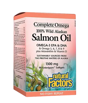 Natural Factors Salmon Oil 100% Wild Alaskan Дива Сьомга (Масло) от Аляска - 90 гел капсули, 90 дози