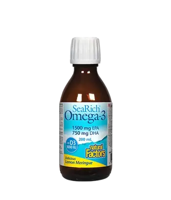 Natural Factors SeaRich Omega-3 1500 мг EPA / 750 мг DHA Мозъчна Дейност, Здрави Кости и Стави Омега 3 и Витамин D3 - 200 мл