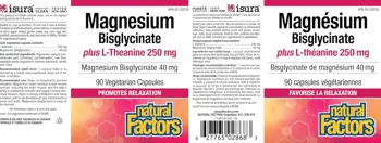 Natural Factors Стрес и добро настроение Магнезий (Бисглицинат) 40 мг + Л-Теанин 250 мг - 90 веге капсули, 90 дози