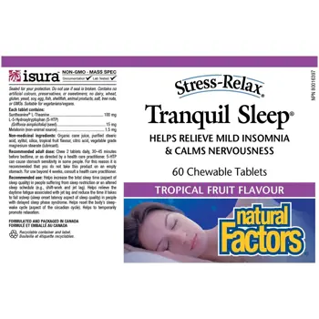 Natural Factors Stress-Relax® Tranquil Sleep - 60 дъвчащи таблетки (при безсъние и стрес), 30 дози