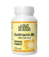 Natural Factors SunVitamin D3 1000 IU Витамин D3 Силен Имунитет и Кости - 180 таблетки, 180 дози
