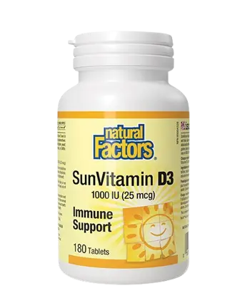 Natural Factors SunVitamin D3 1000 IU Витамин D3 Силен Имунитет и Кости - 180 таблетки, 180 дози