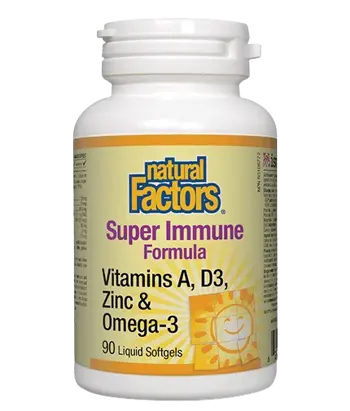 Natural Factors Super Immune Formula Витамини А и D3, Цинк и Омега-3 - 90 гел капсули, 90 дози