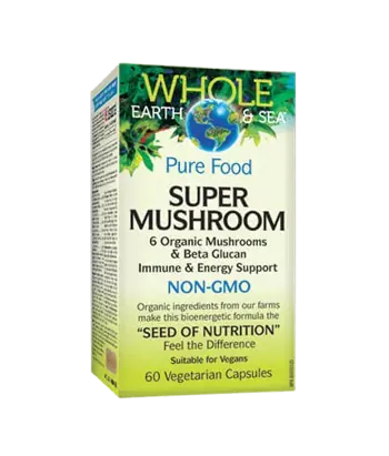 Natural Factors Super Mushroom Whole Earth & Sea® Медицински Гъби за Имунитет и Енергия - 60 веге капсули, 60 дози