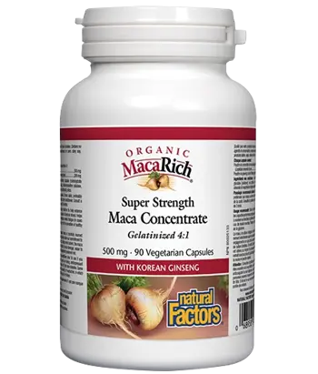 Natural Factors Super Strength Maca Concentrate 500 мг Мака 4:1 - 90 веге капсули, 90 дози