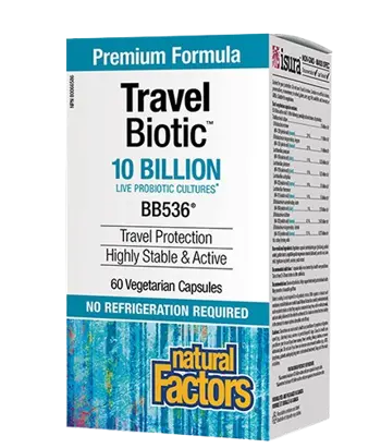 Natural Factors Travel Biotic 10 Billion Пробиотик за Подкрепа При Далечни Пътувания - 60 веге капсули, 60 дози